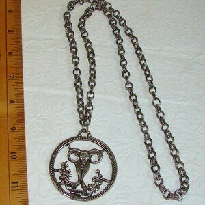 Vintage 1970's 30" Zodiac Pendant NECKLACE, Aries Ram, Chunky Hippie Boho  E10